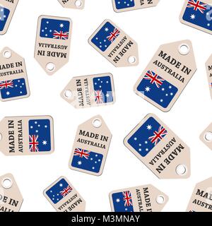 Hang tag made in Australia adesivo con bandiera seamless pattern sfondo. Appartamento Business illustrazione vettoriale. Realizzato in Australia segno modello di simbolo. Illustrazione Vettoriale