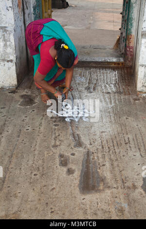 India, nello Stato del Tamil Nadu, Kanchipuram, Kolam Foto Stock