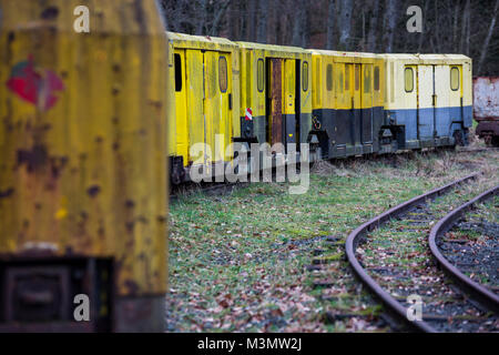 Il mio treno con carri passeggero, visitatore del mio Grube Fortuna, Solms, Germania Foto Stock