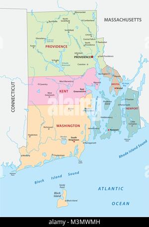 La Rhode Island county e la città mappa vettoriale Illustrazione Vettoriale