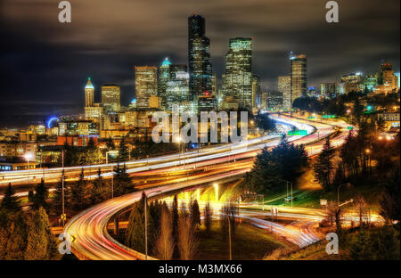 Seattle autostrada tramonto prese nel 2015 Foto Stock