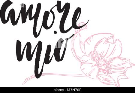 Amore mio. Il giorno di San Valentino la calligrafia glitter card. Disegnata a mano gli elementi di design. Manoscritte spazzola moderno lettering. Illustrazione Vettoriale