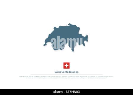 Confederazione Svizzera mappa e bandiera ufficiale. vettore politica svizzera mappa illustrazione. Stato europeo geographic modello di pagina di intestazione. viaggi e busine Illustrazione Vettoriale