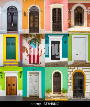 Porte delle case a San Juan, Puerto Rico Foto Stock