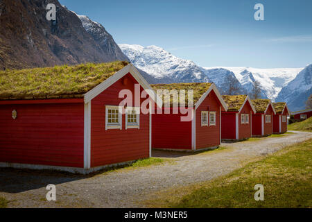 Campeggio in legno cabine in Norvegia Foto Stock