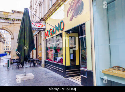 Vista esterna del famoso Rogano ristorante di pesce, luogo di scambio, Glasgow, Scotland, Regno Unito Foto Stock