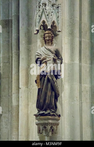 La scultura del ridere angel, Cattedrale di Ratisbona (Duomo di San Pietro o Regensburger Dom), in Baviera, Germania, Foto Stock