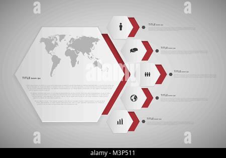 Infografico astratto modello con esagoni e icone Illustrazione Vettoriale