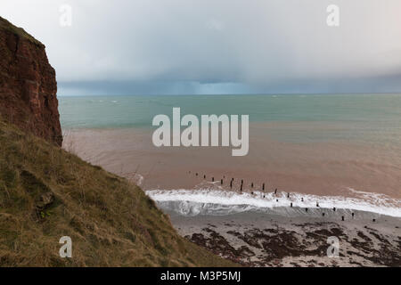 North Beach sull'isola di Helgoland è decaduto con Pier Foto Stock