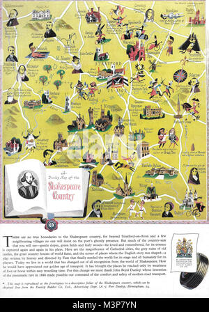 Pneumatici Dunlop Shakespeare mappa, pubblicità nel paese di vita magazine UK 1951 Foto Stock