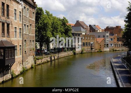 Canale sul fiume Dijle, Mechelen, Fiandre, Belgio/Malines, Dyle utilizzo | in tutto il mondo Foto Stock