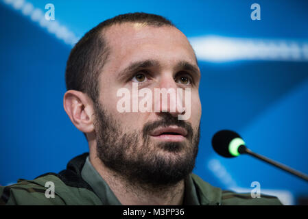 Giorgio Chiellini durante la Juventus - Conferenza stampa prima della Champions League, a Juventus Stadium, a torino, Italia 12 febbraio 2017 Foto Stock