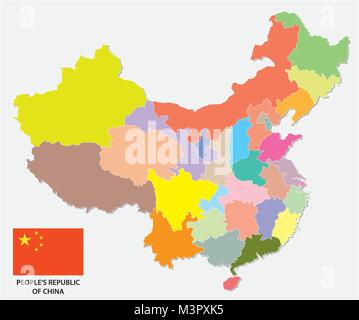 Colorato politica e amministrativa di mappa vettoriale della Cina con bandiera Illustrazione Vettoriale