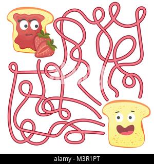Maze o labirinto gioco per bambini in età prescolare. Puzzle - aiuto toast per trovare il modo giusto Illustrazione Vettoriale