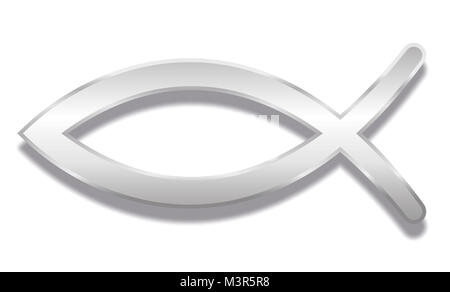 Il cristianesimo. Gesù il simbolo del pesce chiamato ichthus ichthys o. Stile argento illustrazione. Foto Stock