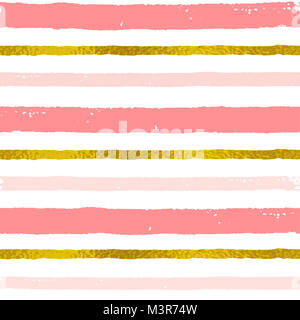 Abstract striped pattern senza giunture. Grunge decorativo con sfondo rosa e strisce dorate Foto Stock