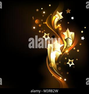 Tre soaring, Golden, stelle brillanti su uno sfondo scuro. Design con stelle d'oro. Illustrazione Vettoriale