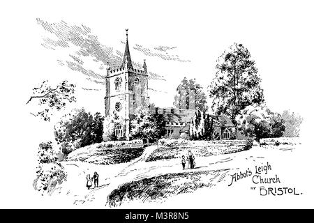 Chiesa della Santa Trinità, Abbots Leigh, Bristol, nel 1800s, linea illustrazione da George H Peet di Bristol, dal 1895 lo studio di una rivista illustrata di F Foto Stock