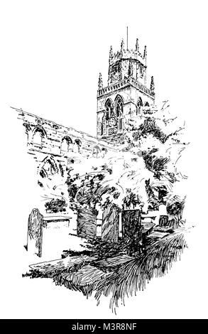 Chiesa di tutti i santi, Pontefract, Yorkshire nel 1880, inizio linea illustrazione (età 12) dal pittore illustratore e artista Charles pere, dal 1895 la St Foto Stock