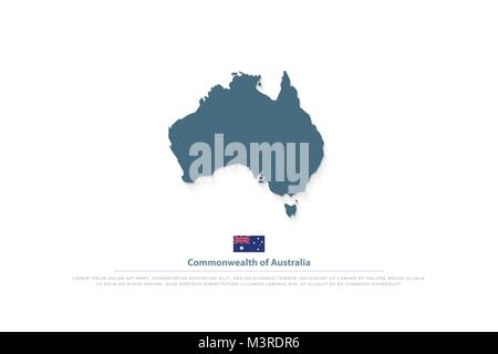 Commonwealth of Australia mappa isolato e bandiera ufficiale icone. vettore politico australiano mappe. Aussie geographic modello di pagina di intestazione. viaggi e busine Illustrazione Vettoriale