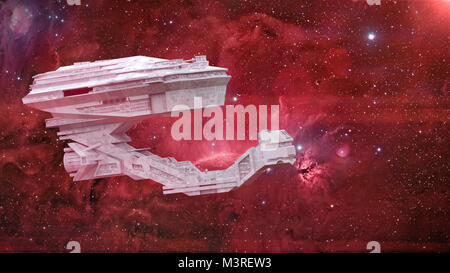 Il futuristico astronave in viaggio nello spazio profondo, dettagliata starship davanti a stelle e nebula (3d science fiction illustrazione) Foto Stock