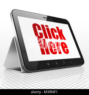 Web design concept: Computer tablet con Fare clic qui per visualizzare Foto Stock