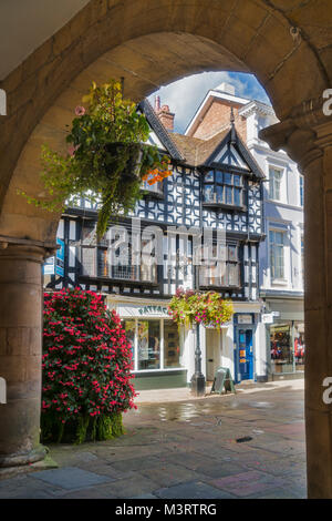 Shrewsbury city centre, il quadrato, fiore display, Shropshire, Inghilterra, Regno Unito Foto Stock