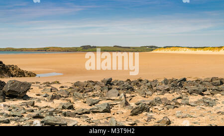 Bae Malltraeth vicino Llandwyn Bay di Anglesey, Gwynedd, Wales, Regno Unito Foto Stock