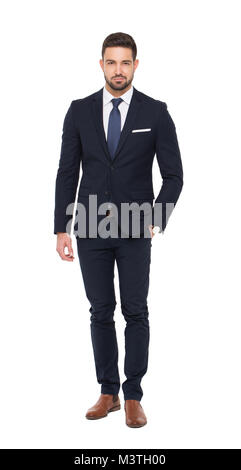 Giovane imprenditore caucasico in abbigliamento formale isolato su bianco Foto Stock