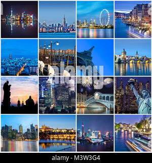 Città della parola di notte, quadrato collage Foto Stock