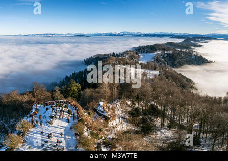 Vista panoramica da Uetliberg, Uto Kulm, nebbia, alpi svizzere, Kanton Zurich Foto Stock