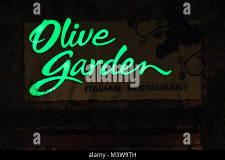 WILSON, NC - Gennaio 25, 2018: Un Olive garden restaurant sign è illuminata di notte. Olive Garden è un americano di casual dining ristorante della catena spe Foto Stock