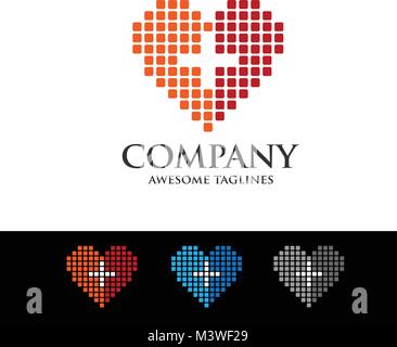 Un concetto moderno di assistenza medica e sanitaria le icone con pixel logo amore Illustrazione Vettoriale