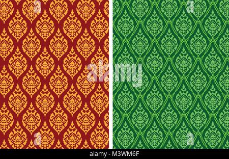 Seamless batik tailandese pattern nel vettore di pixel art design Illustrazione Vettoriale