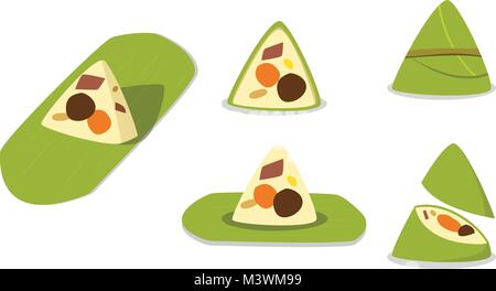 Set di gnocco di riso isolato su bianco, design vettoriali Illustrazione Vettoriale