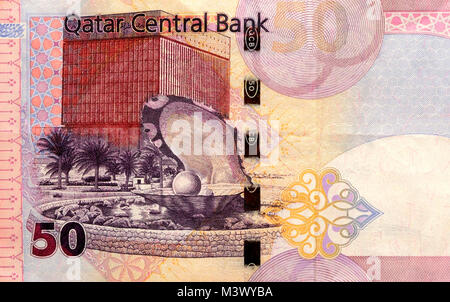 Il Qatar 50 cinquanta Riyal Bank nota Foto Stock