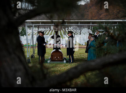 Sgt. Il Mag. Michael Callaghan-McCann (centro) saluta la bandiera degli Stati Uniti prima di lui lo presenta ad un membro della famiglia di esercito di Forze Aeree Sgt. Charles A. Gardner presso il Cimitero Nazionale di Arlington in Arlington, Virginia Gardner, insieme con 11 dei suoi compagni di equipaggio, sono scomparsi il 10 aprile 1944, dopo il suo B-24D Liberatore è stato abbattuto su Nuova Guinea. Callaghan-McCann è il primo battaglione, 3° Reggimento di Fanteria del comando del sergente maggiore. (U.S. Air Force foto/Staff Sgt. Andrew Lee) 141204-F-NL936-171 da AirmanMagazine Foto Stock