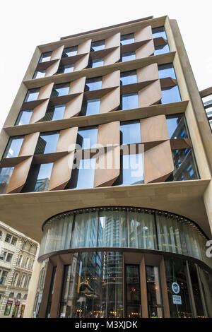 Windows su una parete esterna, Bloomberg edificio londinese, Bloomberg della nuova sede europea e uffici, vista da Cannon Street, City of London EC4 Foto Stock