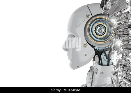 3D rendering robot umanoide vista laterale con lo spazio in bianco su sfondo bianco Foto Stock