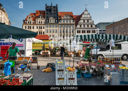 Giorno di mercato a Markt di Leipzig, in Sassonia, Germania Foto Stock