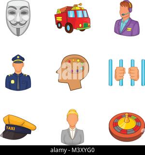 Attività umane set di icone, stile cartoon Illustrazione Vettoriale