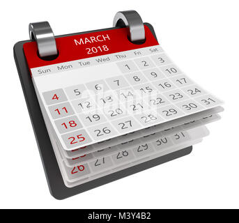 3d calendario mensile vista prospettica isolare, 2018 March pagina Foto Stock