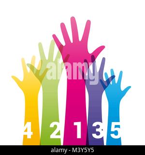 Il colore in alto le mani con i numeri Illustrazione Vettoriale