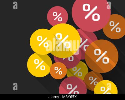 Marcatori colorati percento di sconto su sfondo scuro Illustrazione Vettoriale