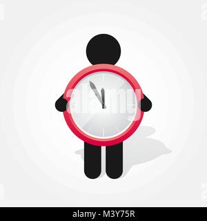 La figura uomo detiene il semplice orologio rosso Illustrazione Vettoriale