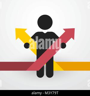 Semplice silhouette nera di un uomo con due frecce di colore Illustrazione Vettoriale