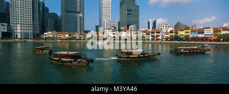 Singapore, Boat Quay e il centro Busness. Foto Stock