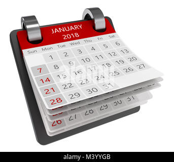 3d calendario mensile vista prospettica isolare, 2018 gennaio pagina Foto Stock