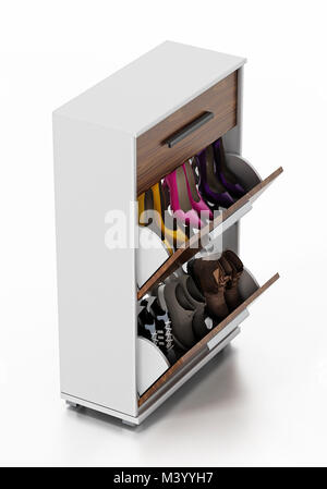 Contemporaneo in legno mobile portascarpe design. 3D'illustrazione. Foto Stock