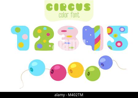 Divertente stile cartoon vettore colorati numeri 1, 2, 3, 4, 5 set con imbracatura CORDONI DI FILO Illustrazione Vettoriale